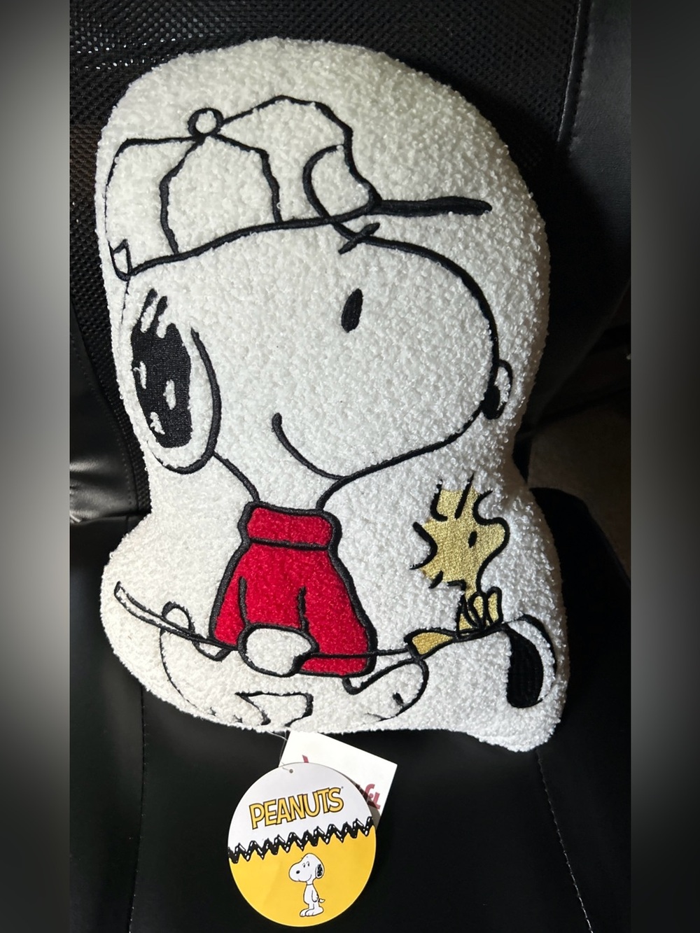 New Peanuts SNOOPY & WOODSTOCK PLAYING GOLF Sherpa about 14”x18” Holiday pillow
